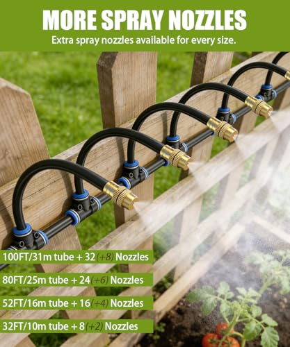 80FT 5/16" Misting Irrigation System for Garden with 30 Adjustable Nozzles - size: 80 FT+30 Nozzles
