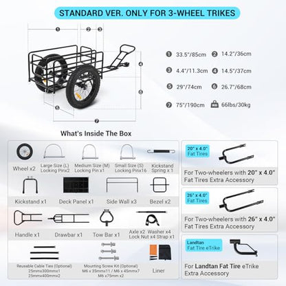 ADDMOTOR 2026 Trike Cargo Trailer with Universal Tow Bar, 20" Heavy Duty Fat Tires, Reinforced Steel Tubing, Inside & Outside Rust Resistance Coating, Fat Tires Tricycles, Waterproof Bag, DIY - style: For 20" Tires Two-wheelers