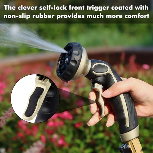 RESTMO Hose Nozzle with Easy Self-Lock Trigger, Heavy Duty Water Sprayer - color: Bronze