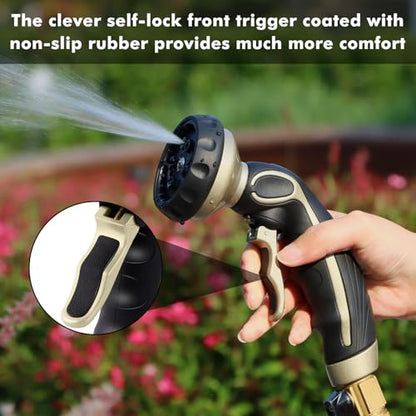 RESTMO Hose Nozzle with Easy Self-Lock Trigger, Heavy Duty Water Sprayer - color: Bronze