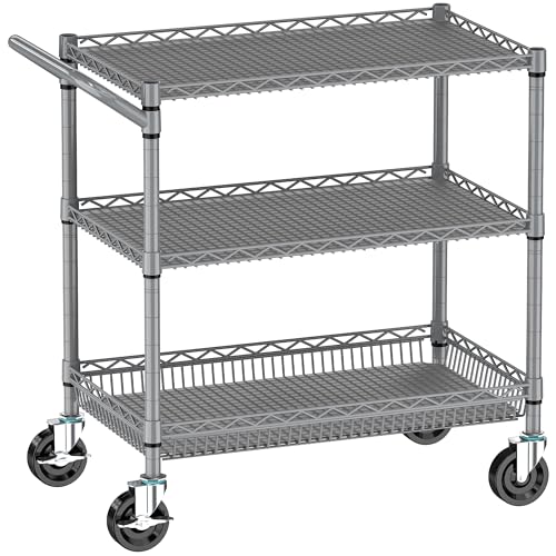 Folews Heavy Duty Rolling Cart with Wheels, 990LBS Metal Utility Cart - style: Gray