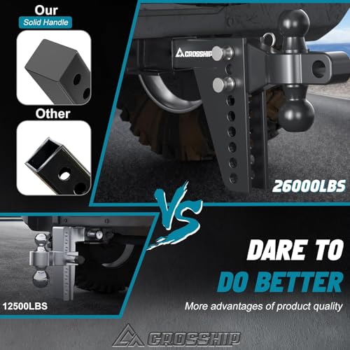 Adjustable Trailer Hitch Ball Mount for 2″ Receiver – Heavy Duty Tow Hitch with Dual 2″ & 2-5/16″ Balls, Height Adjustable for Trucks, RVs, Campers & Trailers (Up to 26,000lbs GTW) - CROSSHIP - size: 2" 6Drop-Dual Ball