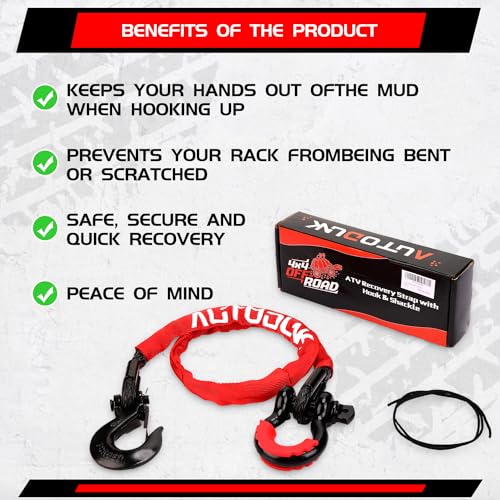 4FT UTV ATV Recovery Strap 19400LBS with Winch Hook and D-Ring Shackle, Synthetic Tow Rope Premium Mudding Accessories - size: 4ft