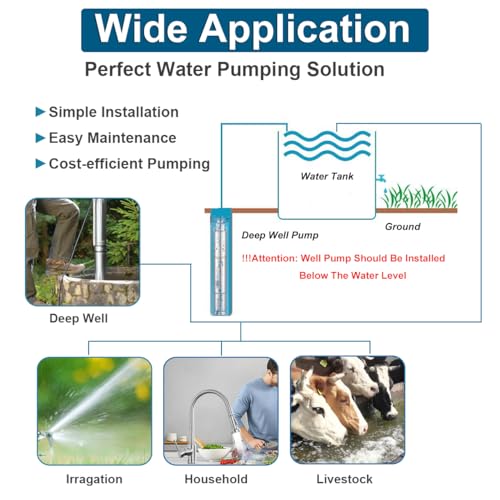 2" Deep Well Submersible Pump, 1/2 HP 220V Deep Well Pump with 33FT Cord - size: 2"-220V