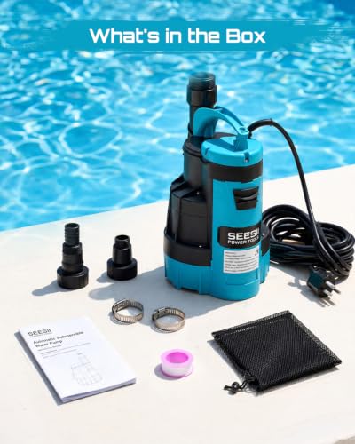 SEESII 1HP Automatic Submersible Water Pump - 5548 GPH High Flow - color: Ocean Blue