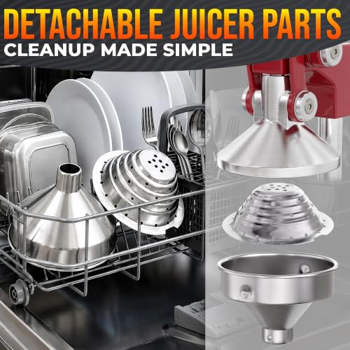 Cast Iron Lemon Juicer Hand Press, Red with 304 Stainless Steel Bowl - color: Red