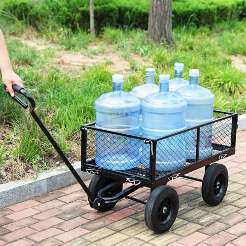Wagon with Removable Sides - Can be Used in Farms, Warehouses etc - Dump Cart - Solid Black Wheels - color: Black Solid Wheels