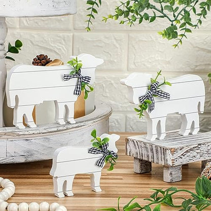 Bucherry 3 Pcs Wooden Cow Tiered Tray Decor Farmhouse,Rustic Style - style: Rustic Style