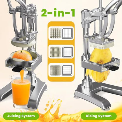 2-in-1 Commercial Manual Juicer & Vegetable Chopper, 3 Blades