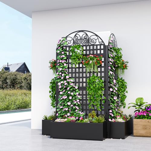 Metal Planter Box with Trellis & Privacy Screen, 79"x40"x11.8", Galvanized - color: Square Grid