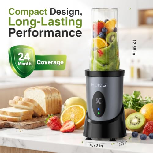 KOIOS Smoothie Blender Kitchen, 900W Personal Blenders with 3 To-Go Cups - color: Grey Blue