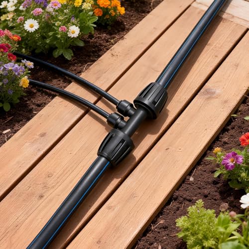 6 Pack 1/2" To 1/4" Drip Irrigation Fittings, 1/2 Inch (1/2" ID x 0.6-0.65" OD) Drip Line to 1/4 Inch Irrigation Tubing Adapter Anti-Drop Quick Connect Reducer 4 Way Tee Connectors - size: 1/2" to 1/4" (4 Way) Reducer-6P