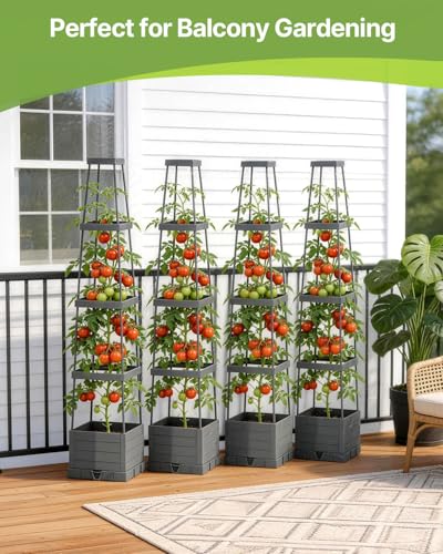 Suteck Raised Garden Bed with Trellis, Self-Watering Tomato Planter Box - size: 4 Packs