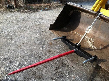 Front Loader Bucket Hay Bale Spear Attachment w/ 39" Bale Spear & Stabilizer Spikes, Rated 3000 LB - size: 1 x 39"