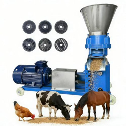 Animal Pellet Feed Mill Machine 110V 60HZ w/3 Head Rollers 5.5KW