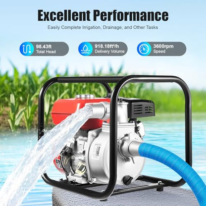 2" Gas Trash Pump with Hose, 7.5HP 212cc, 114 GPM, 98ft Head (2 inch) - size: 2 inch