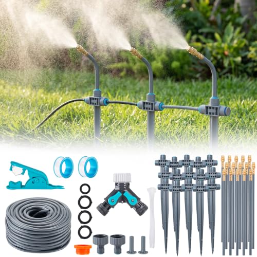 64FT 1/4" Drip Irrigation System with Stakes, 360° Adjustable Watering Kit - size: 64FT