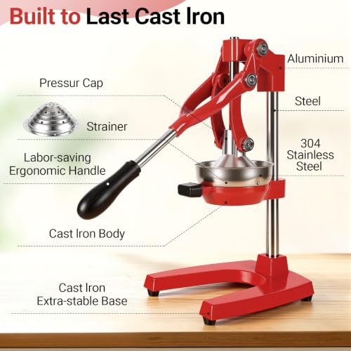 Red Cast Iron Juicer for Bartenders & Health Enthusiasts - color: red
