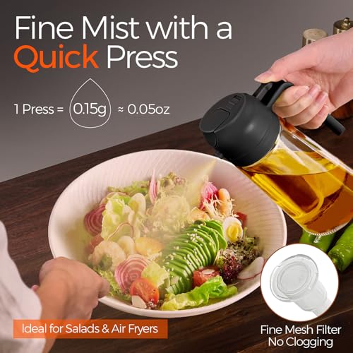 YARRAMATE Olive Oil Dispenser, 2 in 1 Oil Sprayer for Cooking, 16oz/470ml Glass Oil Spray Bottle with Pourer, Food-grade Oil Dispenser and Oil Sprayer for Kitchen, Salad, Frying, BBQ (Black & Green) - color: 07_2Pcs Black&Green