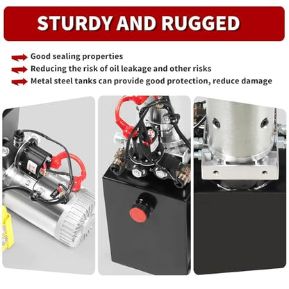 Nakkaa 12V DC 10 Quart Hydraulic Power Device Double Acting Hydraulic Pump - size: 10 Quart Double