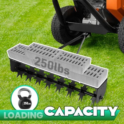250 lbs Pull Lawn Aerator, 35" Behind Aerator with 8 Steel Spikes for Yard | Heavy Duty Durable Yard Aerator, Counterweight Tray & Universal Hitch, Tow Spike Aerator Tool for Lawn Garden Farm, Black