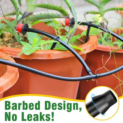 250-Piece Drip Irrigation Fittings Kit for 1/4" Tubing, Complete Set of Barbed Connectors for Drip System Setup (Nozzles, Nozzle Tees, Single Barbs, Couplings, Tees, Elbows, Plugs, Crosses) - size: 1/4" Fittings with Box-250P