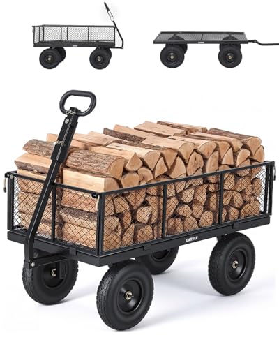 Garvee Versatile Outdoor Utility Cart-1000LBS Heavy-Duty, 13" All-Terrain Pneumatic Tires, Vehicle-Connectable, Easy Maneuverable Lawn Cart with Removable Mesh Panels for Gardening & Landscaping,Black - color: Black