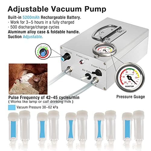 12L Cow Milking Machine, Hantop Pressure Gauge Pump Cow Milker (Pro Plus)
