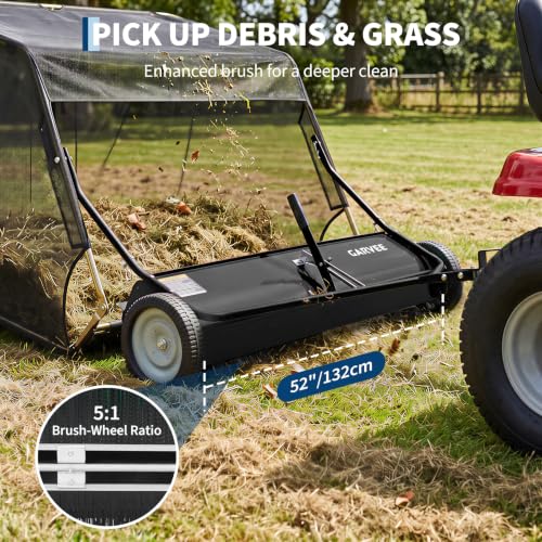 Garvee 52" Lawn Sweeper Tow Behind with 33.55 Cu. ft. Hopper - color: Black, size: 52 Inch