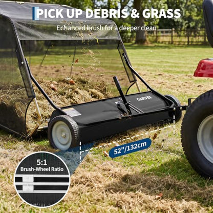 Garvee 52" Lawn Sweeper Tow Behind with 33.55 Cu. ft. Hopper - color: Black, size: 52 Inch