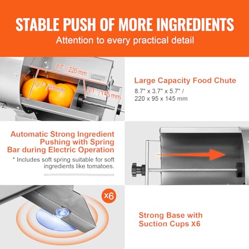 VEVOR Electric Vegetable Slicer, 0-0.5"/0-12mm Thickness Adjustable Commercial Slicer Machine, Convertible to Manual, Stainless Steel Food Cutter Slicing Machine, for Potato, Lemon, Tomato, Apple - size: Electric-Vegetable-Stainless Steel