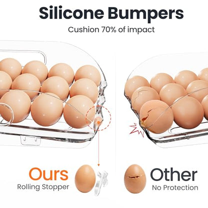 SMRCAD 36-Egg Dispenser with Silicone Bumpers, Auto-Rolling, Stackable - size: 2 Layer Holder 36 Eggs (L SIZE)