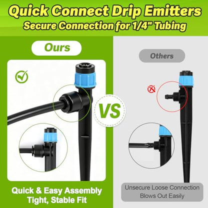 30 Pack Quick Connect Drip Emitters Set for 1/4" Irrigation Tubing, Adjustable 360 Degree Water Flow Irrigation Sprayer 15pcs Vortex Emitter+ 15pcs Stream Dripper for Garden Watering System - color: Push Emitters-30P
