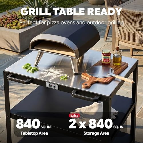 Feasto 3-Shelf Pizza Oven Table with Lockable Wheels, 36''x 24'' - color: Black