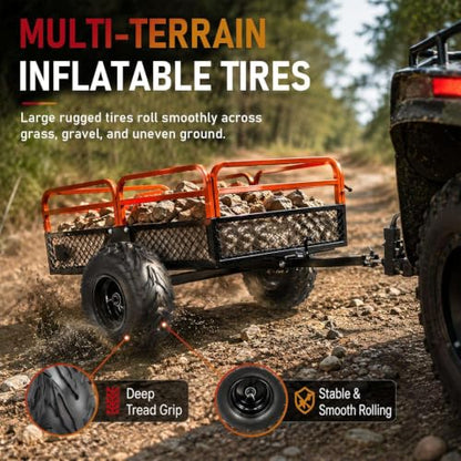 ATV Trailer 1500LBS, 22Cu.Ft Steel Dump Cart Tow Behind for Lawn Tractor