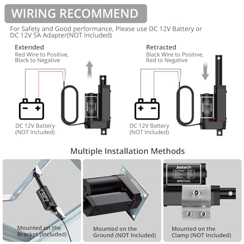 Justech 330LBS/1500N-2inch/50mm 12V Linear Actuator with Bracket, Black - size: 1500N-50mm