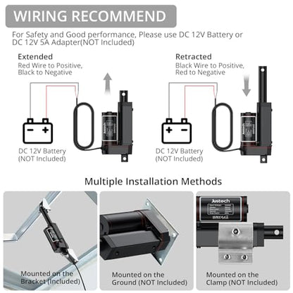 Justech 330LBS/1500N-2inch/50mm 12V Linear Actuator with Bracket, Black - size: 1500N-50mm