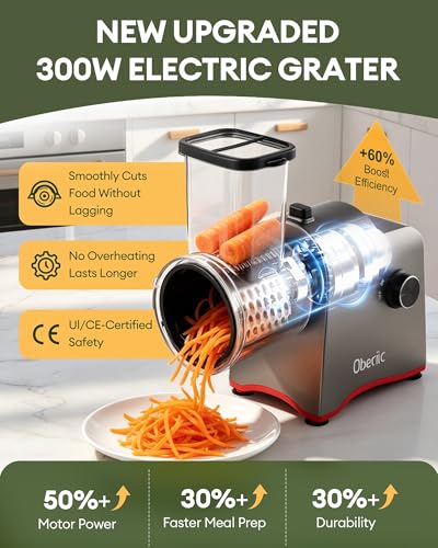 300W Electric Cheese Grater with 7 Stainless Steel Blades