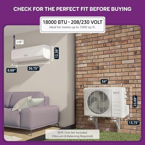 Comfort Temps Energy-Saving 18000 BTU / 230V Mini Split AC/Heating System – 21 SEER, Pre-Charged, Quiet & Comfortable Mini Split with WiFi & Complete Easy Install Kit (Elite Series)