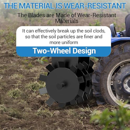 2 Pieces Heavy Duty Disc Harrow, ATV/UTV Towed Disc Plow with General 2" Hitch and Adjustable Height, Pull Behind Tiller Disc Plough Harrow for Tractor Attachments
