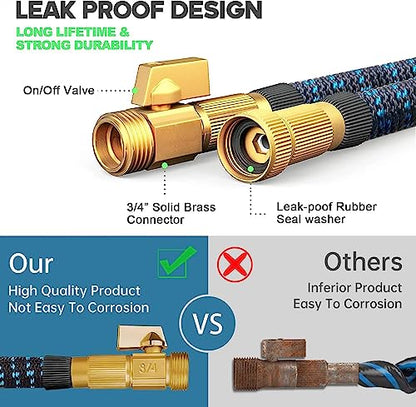 100 ft Expandable Garden Hose - Kink Free Flexible Water Hose 100ft with 10 Pattern Spray Nozzle, 3/4 Solid Brass Connectors, Retractable Latex Core - Lightweight Expanding Hose - size: 100FT