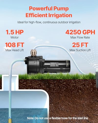 VEVOR 1.5 HP Shallow Well Jet Pump, AC 115/230 Volt, 4250 GPH Dual Voltage Cast Iron Well Jet Pump, with 108 ft Max Head Lift, Easy Voltage Switching, for Garden Irrigation, Lawn Sprinkler System - style: 1.5 HP
