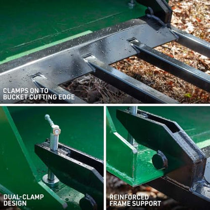 Titan Attachments 21" Fork Length Clamp-On Debris Forks V2, Fits Loader Buckets, Skid Steers - style: Bucket Width: 48"