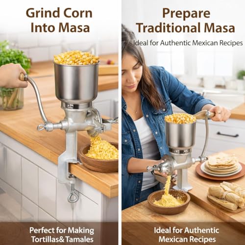 Heavy Duty Cast Iron Grain Mill – 7.5lb Hand Crank Manual Grinder with Table Clamp, Perfect for Home Brewing, Corn, Wheat & Oats
