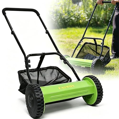 Push Lawn Mower, 16-Inch 5-Blade Walk-Behind Manual Push Reel Lawn Mower - Cordless, Adjustable Height for Effortless Yard & Garden Grass Cutting - color: Green, size: 16"