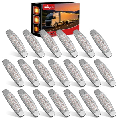 Nilight 6.3" Amber Rectangle Side Marker Light, White Lens, High Low Strobe - color: Clear Amber 6.3" 20Pcs