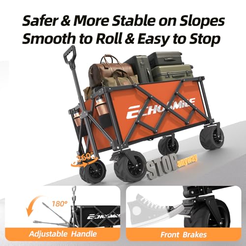 EchoSmile Wagons Carts Foldable Heavy Duty with 400Lbs Wt, 200L Cap, Orange - color: Orange-aw