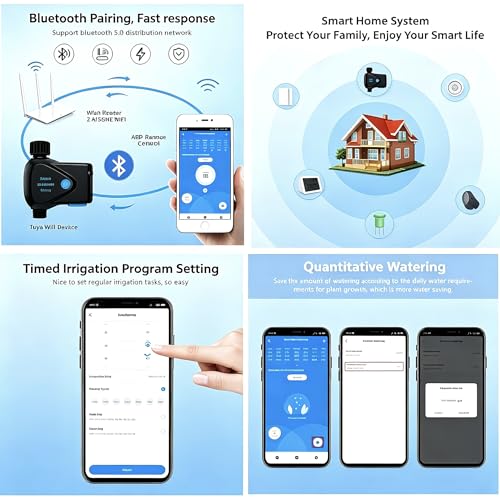 Garden Hose Irrigation Controller, App Controlled Water Timer with Rain Delay, Auto & Manual Watering, Waterproof Outdoor Sprinkler System, Black - color: Black