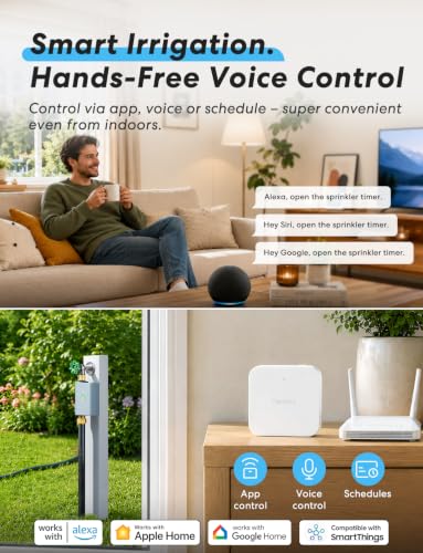meross WiFi Water Timer for Garden Hose, Brass Inlet & Outet, Rain Skip - color: Gray, size: Timer with Hub