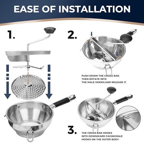 Stainless Steel Food Mills With 3 Milling Discs,Ergonomic design Of Rotary Food Mills For Tomato Sauce,Potatoes,Jams with Silicone Handle Dishwasher Safe, Multifunctional Spoon,Orange